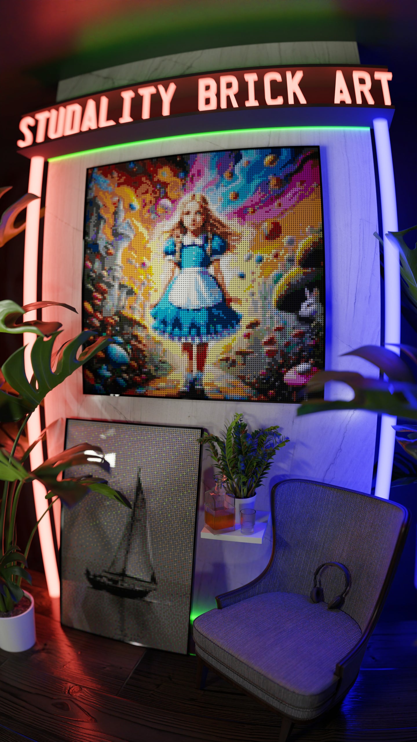 Alice in Wonderland LEGO® Style mosaic pixel art design for display